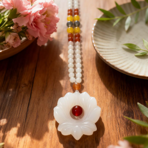 D153 White Lotus Multi-Gem Necklace
